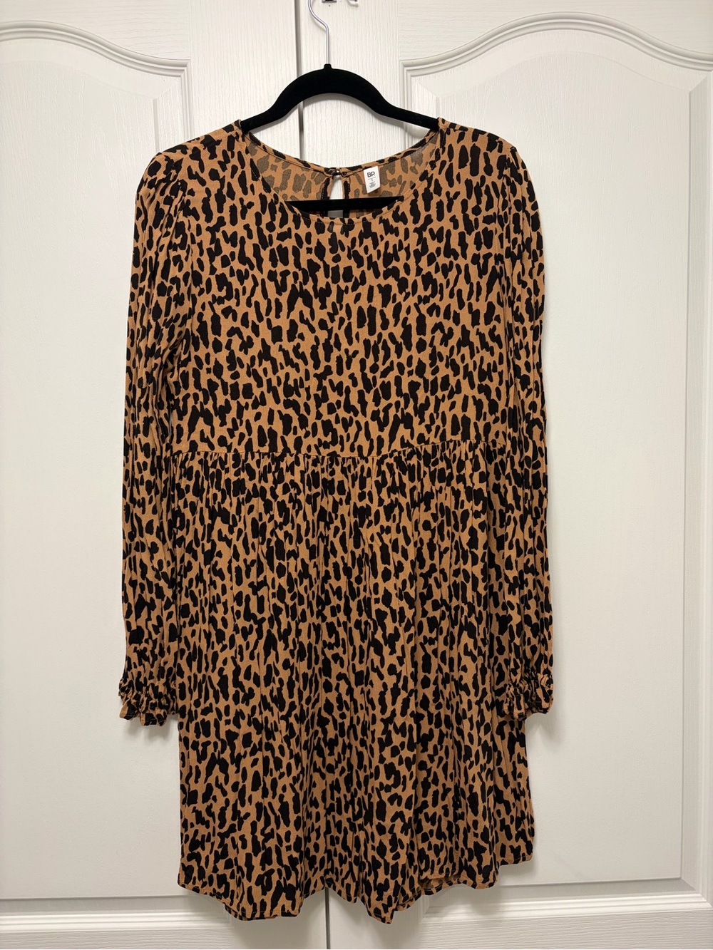 bp Leopard-Print Long Sleeve Mini Dress - Tan & Black